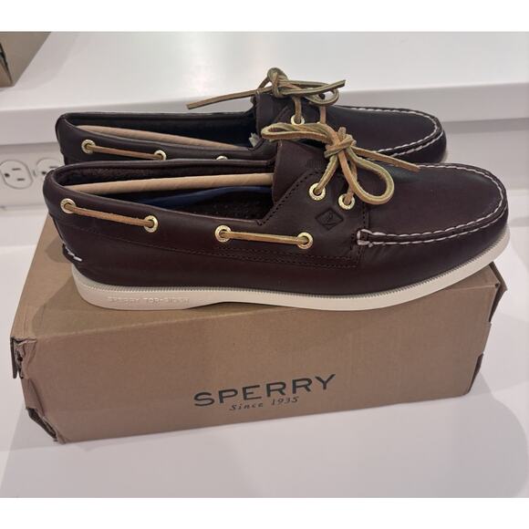 Sperry WOMEN'S AUTHENTIC 2 eye ORIGINAL BOAT SHOES A/O SMOOTH BROWN Sz 8.5 - Picture 3 of 4
